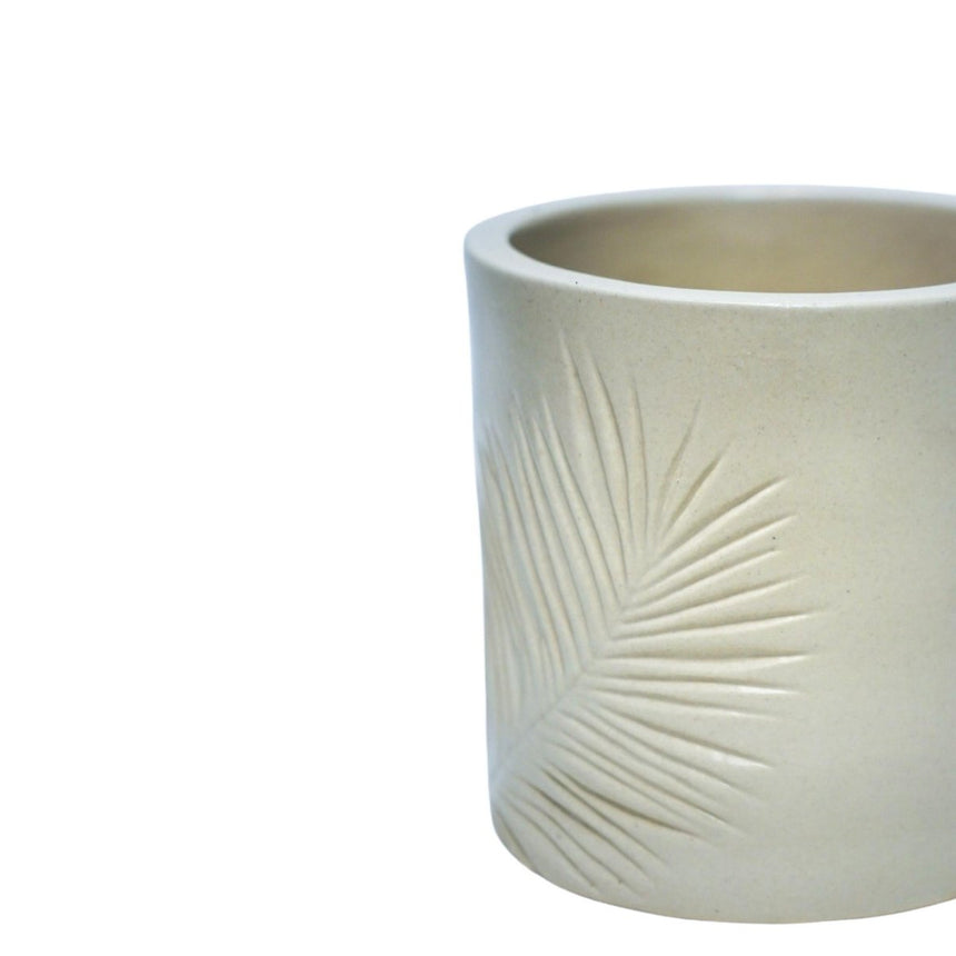 Kew Gardens Stoneware Palm Leaves Indoor Planter - Ivory White & Handmade Luxury Home Decor Garden & Outdoor And Gifts