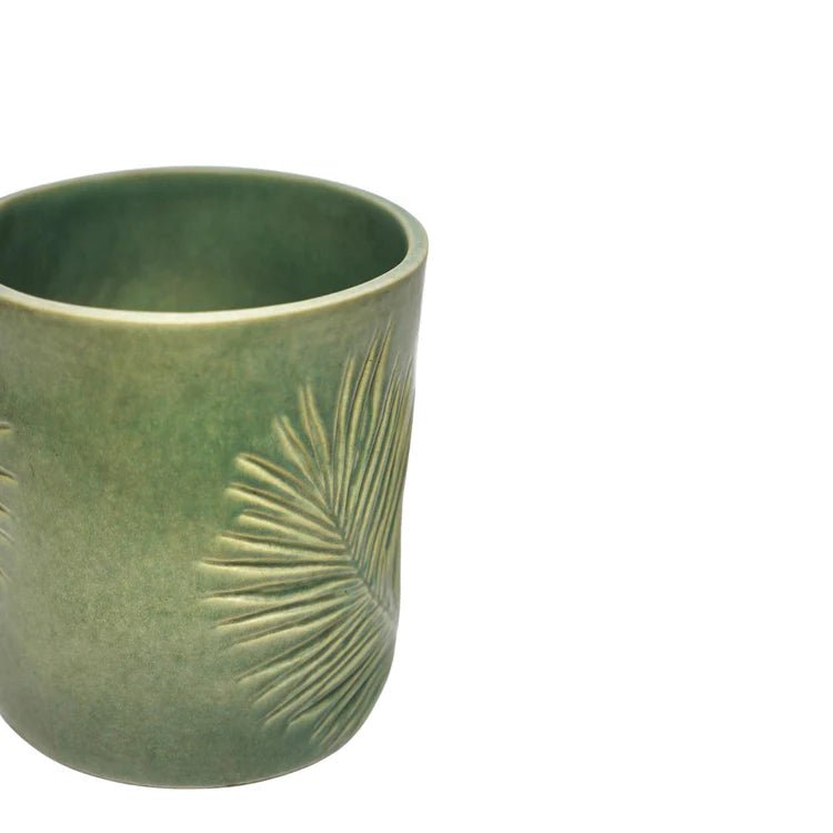 Kew Gardens Stoneware Palm Leaves Indoor Planter - Olive Green & Handmade Luxury Home Decor Garden & Outdoor And Gifts