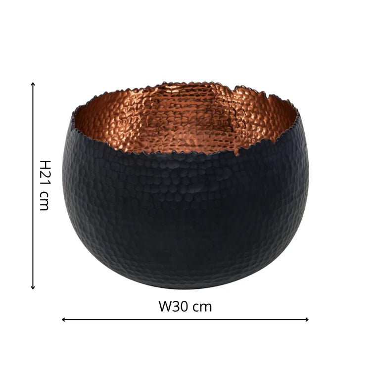 Large Black & Copper Hammered Bowl - Accent Piece and/or Waterproof Indoor Planter Luxury Home Decor Garden & Outdoor And Gifts