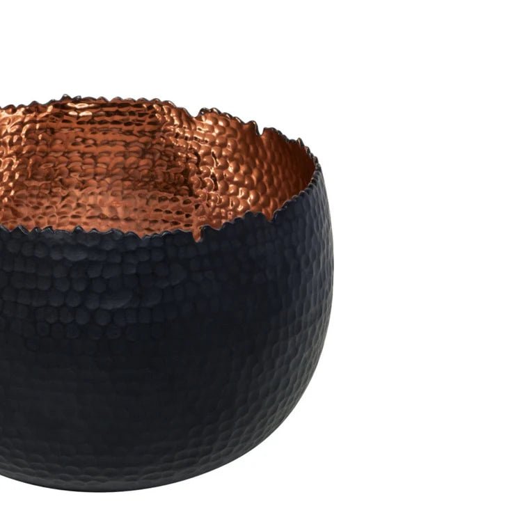 Large Black & Copper Hammered Bowl - Accent Piece and/or Waterproof Indoor Planter Luxury Home Decor Garden & Outdoor And Gifts