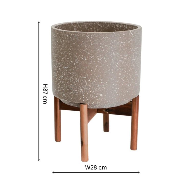 Large Caramel Brown Indoor Pot Plant Stand - Terrazzo Speckled Effect Luxury Home Decor Garden & Outdoor And Gifts