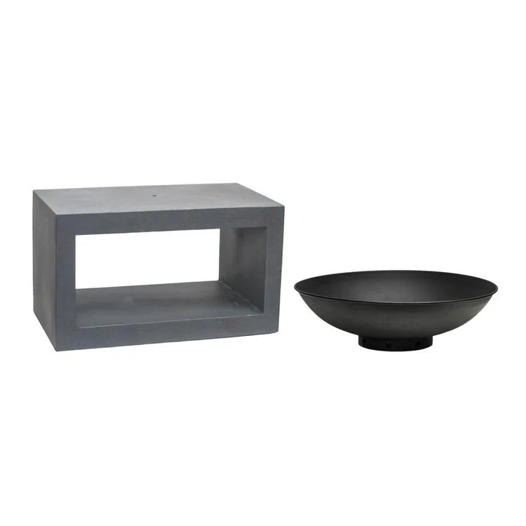 Large Garden Fire Pit/Bowl & Rectangle Console Cement Grey & Black Steel - Frost Resistant Quality Home Decor Garden & Outdoor Living and Gifts