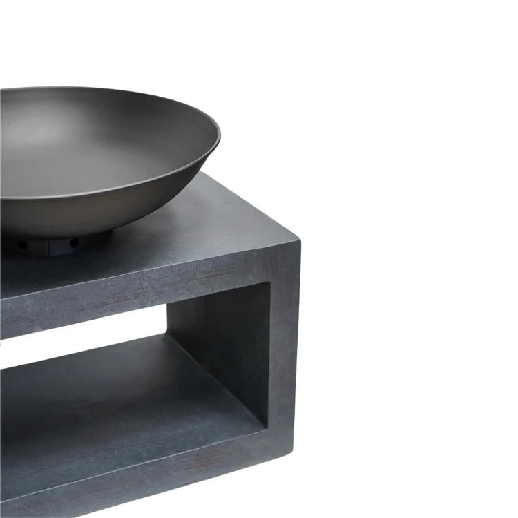 Large Garden Fire Pit/Bowl & Rectangle Console Granite Grey & Black Steel - Frost Resistant Quality Home Decor Garden & Outdoor Living and Gifts