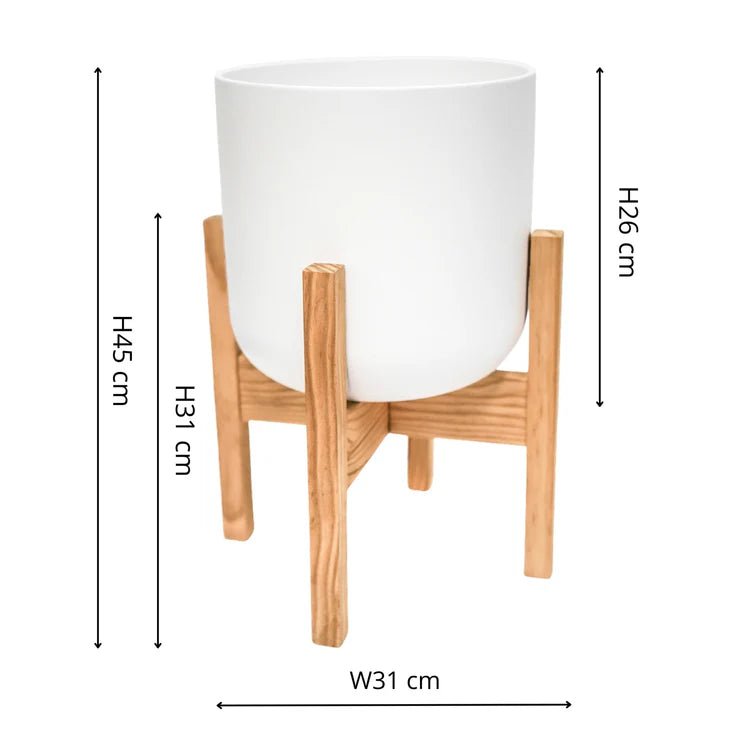 Large Indoor White Ceramic Plant Pot - On Wooden Stand Luxury Home Decor Garden & Outdoor And Gifts