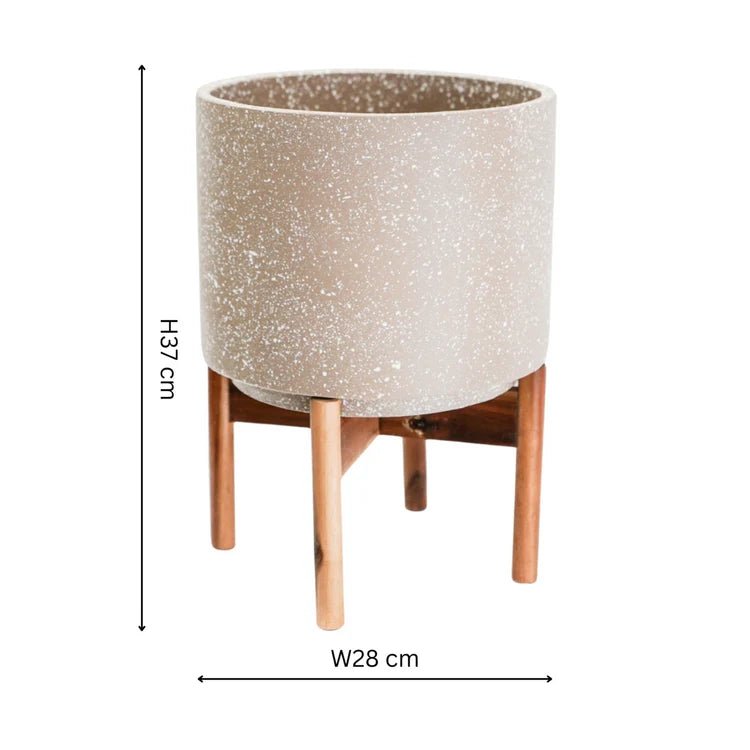 Large Ivory White Indoor Pot Plant Stand - Terrazzo Speckled Effect Luxury Home Decor Garden & Outdoor And Gifts