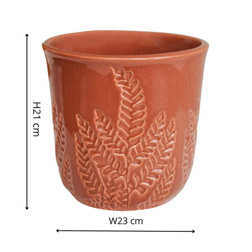 Large Kew Gardens Ceramic Stoneware Indoor Planter - Fern Leaves Warm Rust Luxury Home Decor Garden & Outdoor And Gifts