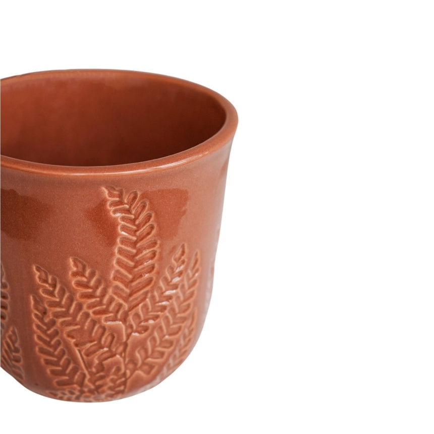 Large Kew Gardens Ceramic Stoneware Indoor Planter - Fern Leaves Warm Rust Luxury Home Decor Garden & Outdoor And Gifts