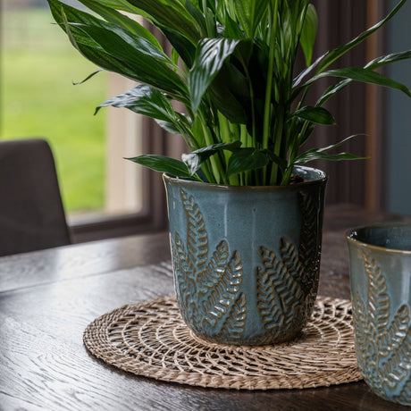 Large Kew Gardens Fern Pattern Teal Ceramic Indoor Planter Luxury Home Decor Garden & Outdoor And Gifts