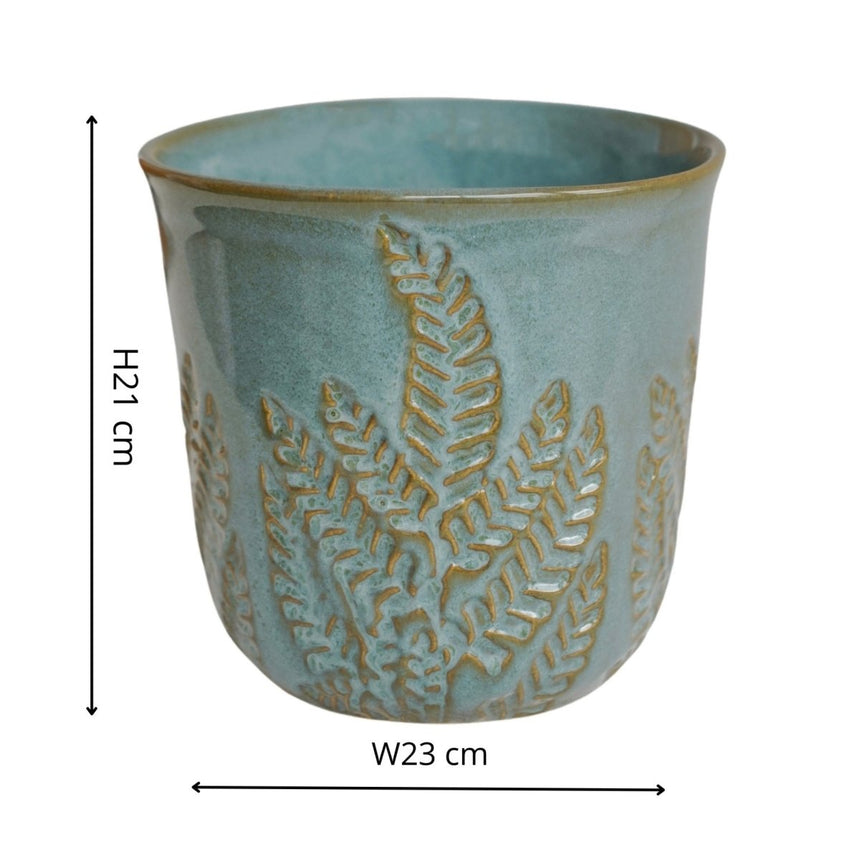 Large Kew Gardens Fern Pattern Teal Ceramic Indoor Planter Luxury Home Decor Garden & Outdoor And Gifts
