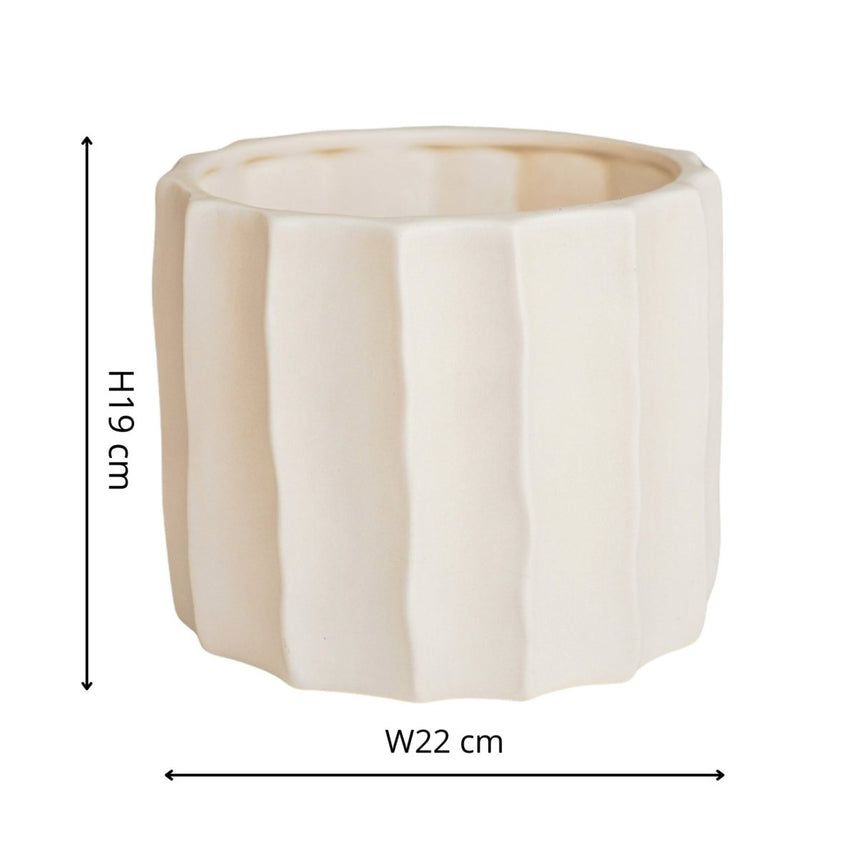 Large Kew Gardens Indoor Ivory Ripple Planter - Satin Glazed Earthenware Luxury Home Decor Garden & Outdoor And Gifts