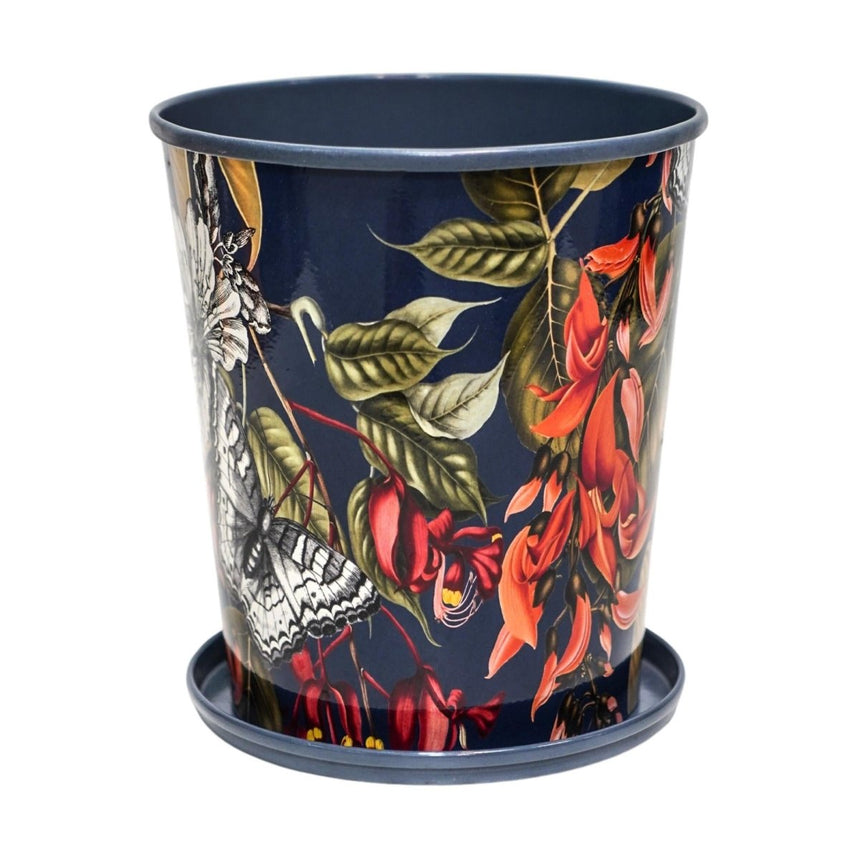 Large Kew Gardens Print Metal Planter & Saucer Set - Comes in a Gift Box Luxury Home Decor Garden & Outdoor And Gifts