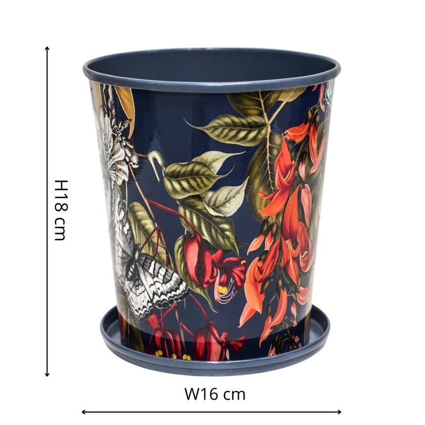 Large Kew Gardens Print Metal Planter & Saucer Set - Comes in a Gift Box Luxury Home Decor Garden & Outdoor And Gifts