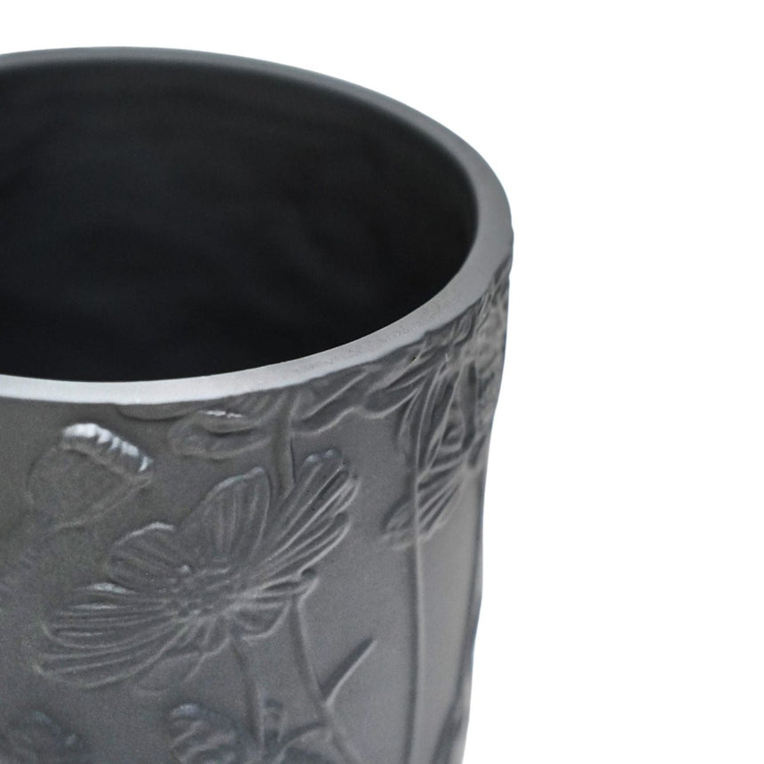 Large Kew Gardens Stoneware Dark Grey Indoor Planter - Handmade With a Meadow Flowers Embossed Pattern Luxury Home Decor Garden & Outdoor And Gifts