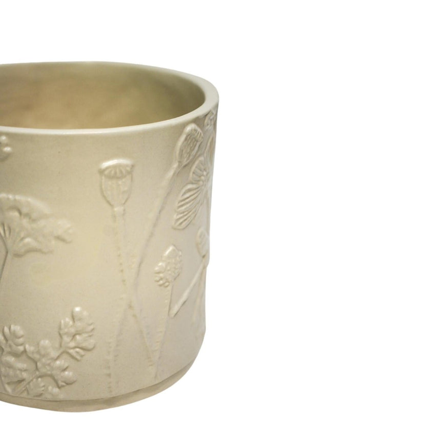 Large Kew Gardens Stoneware Ivory Indoor Planter - Handmade With a Meadow Flowers Embossed Pattern Luxury Home Decor Garden & Outdoor And Gifts