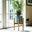Large Silver Grey Ceramic Indoor Planter Stand - With Tall Wooden Legs Luxury Home Decor Garden & Outdoor And Gifts