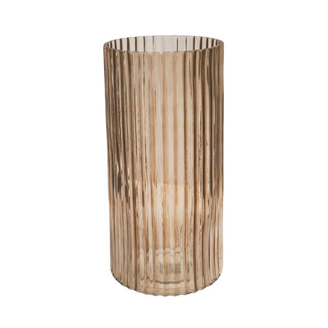 Large Tall - Indoor Sleek & Textured Ribbed Cylinder Glass Vase - Apricot Orange Luxury Home Decor Garden & Outdoor And Gifts