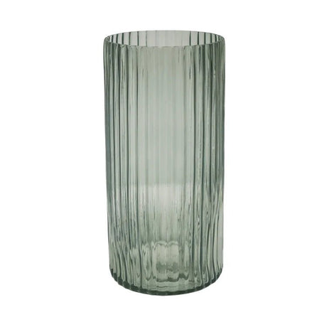 Large Tall - Indoor Sleek & Textured Ribbed Cylinder Glass Vase - Sage Green Luxury Home Decor Garden & Outdoor And Gifts
