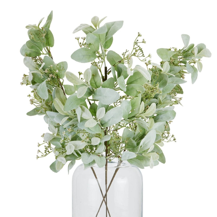 Large Winter Sprig With Lambs Ear And Wax Flower - Best Artificial Flower Single Stem Luxury Home Decor Garden & Outdoor And Gifts