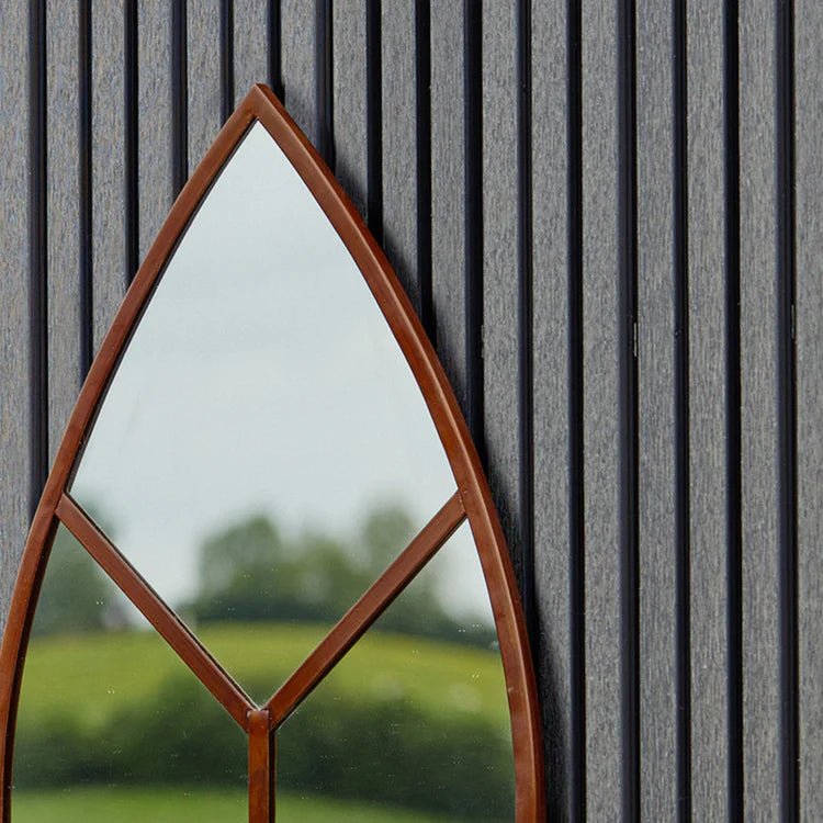 Leaf Arch Large Outdoor Garden Mirror Antique Rust Finish - UV Stable Quality Home Decor Garden & Outdoor Living and Gifts