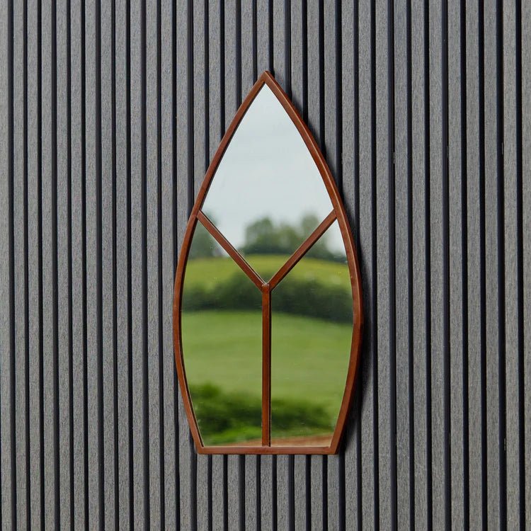 Leaf Arch Large Outdoor Garden Mirror Antique Rust Finish - UV Stable Quality Home Decor Garden & Outdoor Living and Gifts