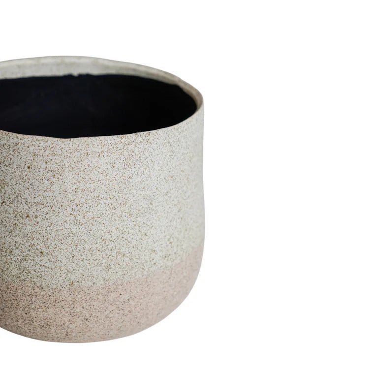 Light Cream Ceramic Indoor Planter - Round Rustic Design Luxury Home Decor Garden & Outdoor And Gifts