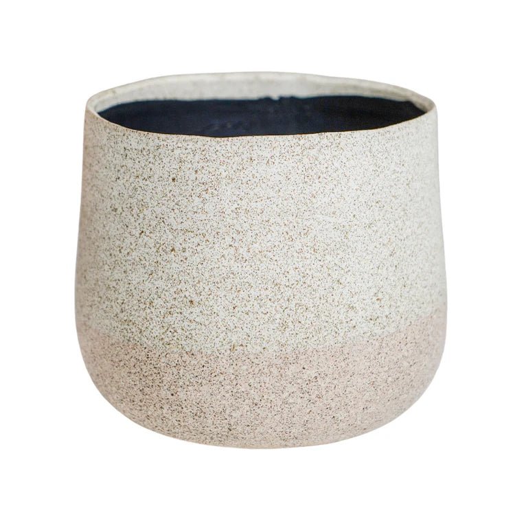 Light Cream Ceramic Indoor Planter - Round Rustic Design Luxury Home Decor Garden & Outdoor And Gifts