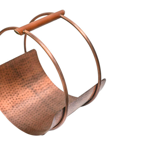 Luxury Leather Handle Round Log Holder Copper H43Cm W30.5Cm Luxury Home Decor Garden & Outdoor And Gifts