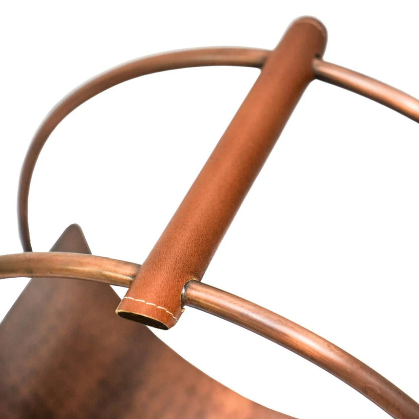 Luxury Leather Handle Round Log Holder Copper H43Cm W30.5Cm Luxury Home Decor Garden & Outdoor And Gifts