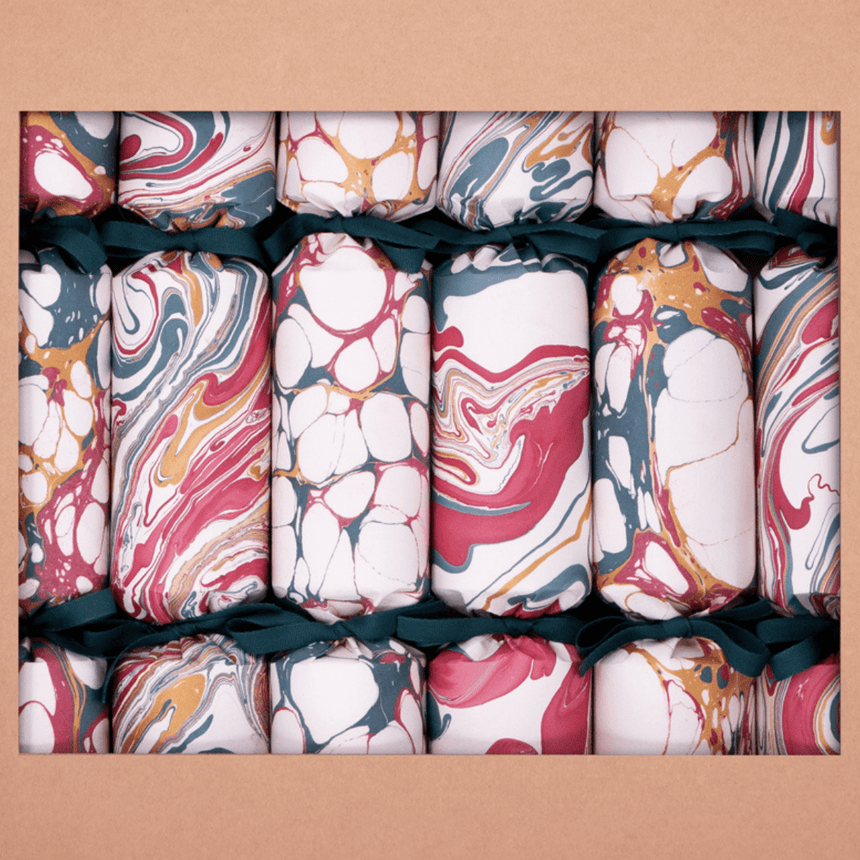 Luxury Marbled Christmas Crackers – Blue & Silver 13in Set of 6 | Decor Sanctuary Quality Home Decor Garden & Outdoor Living and Gifts