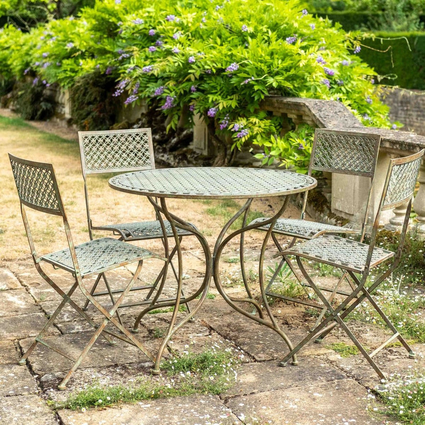 Marlborough Garden Furniture Bistro Set - 4 Seater Antique Blue Rust Finish - Easy Storage Quality Home Decor Garden & Outdoor Living and Gifts