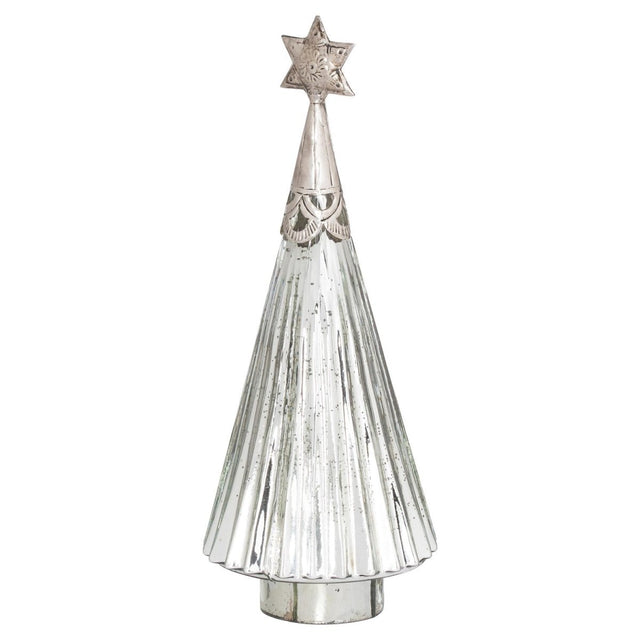 Medium 39cm Tall Glass Silver Star Topped Tree Decoration Ornament Quality Home Decor Garden & Outdoor Living and Gifts