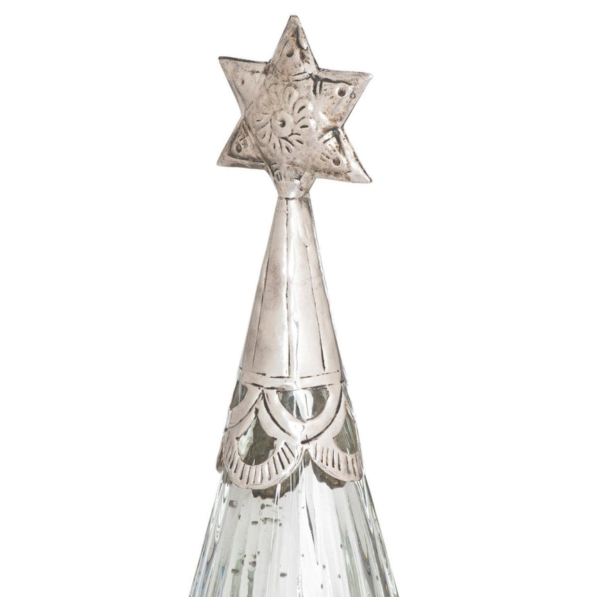 Medium 39cm Tall Glass Silver Star Topped Tree Decoration Ornament Quality Home Decor Garden & Outdoor Living and Gifts