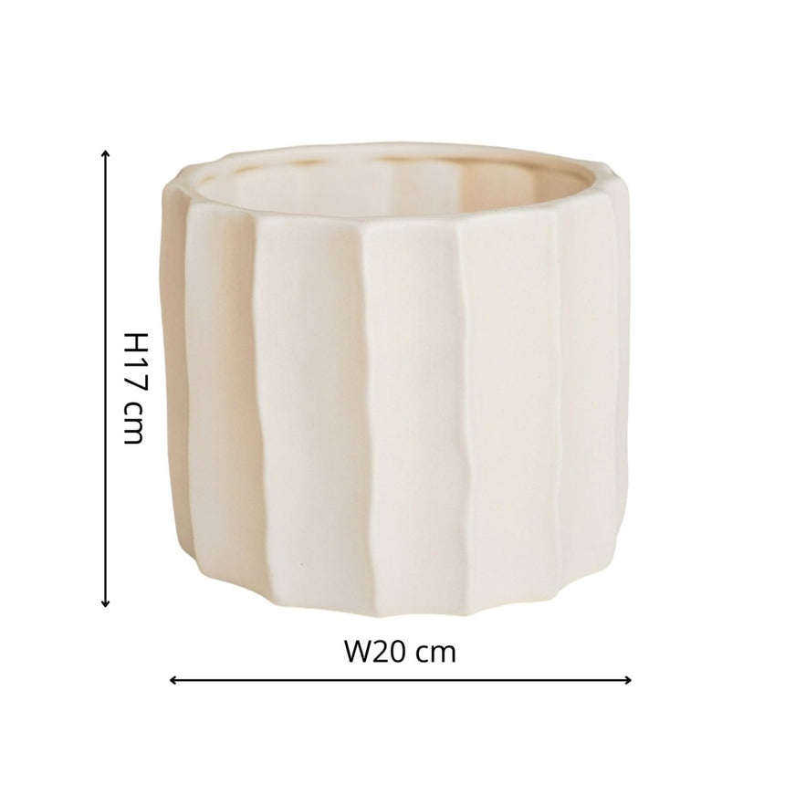 Medium Kew Gardens Indoor Ivory Ripple Planter - Satin Glazed Earthenware Luxury Home Decor Garden & Outdoor And Gifts