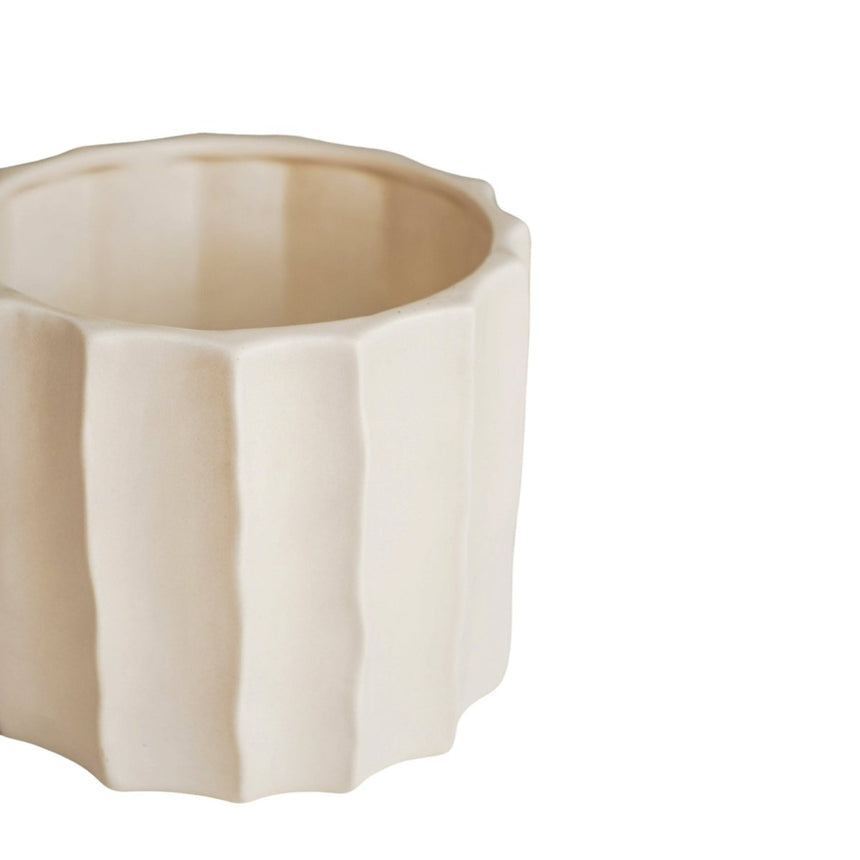 Medium Kew Gardens Indoor Ivory Ripple Planter - Satin Glazed Earthenware Luxury Home Decor Garden & Outdoor And Gifts