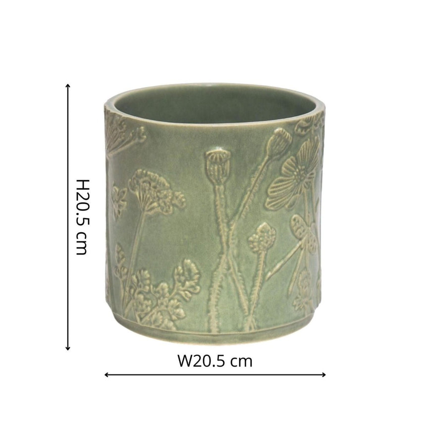 Medium Kew Gardens Stoneware Ivory Indoor Planter - Handmade With a Meadow Flowers Embossed Pattern Luxury Home Decor Garden & Outdoor And Gifts