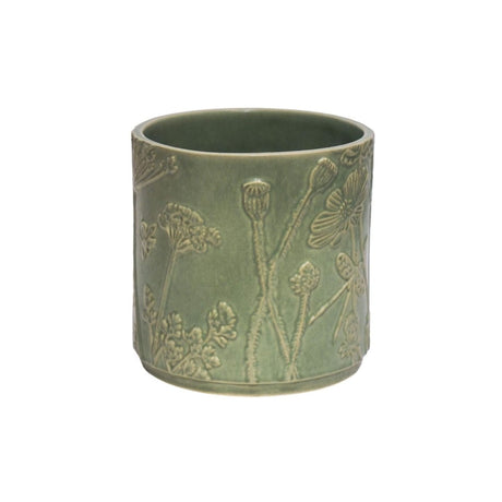 Medium Kew Gardens Stoneware Ivory Indoor Planter - Handmade With a Meadow Flowers Embossed Pattern Luxury Home Decor Garden & Outdoor And Gifts
