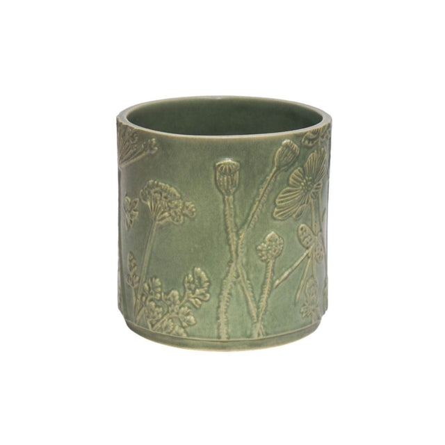 Medium Kew Gardens Stoneware Ivory Indoor Planter - Handmade With a Meadow Flowers Embossed Pattern Luxury Home Decor Garden & Outdoor And Gifts