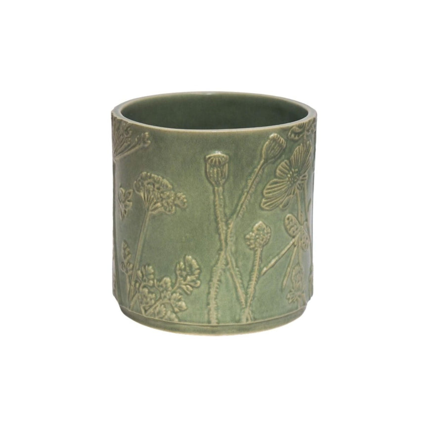 Medium Kew Gardens Stoneware Ivory Indoor Planter - Handmade With a Meadow Flowers Embossed Pattern Luxury Home Decor Garden & Outdoor And Gifts