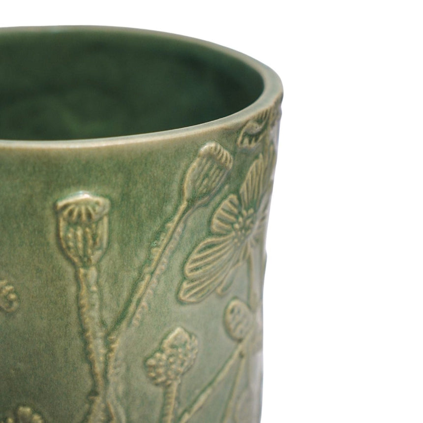 Medium Kew Gardens Stoneware Ivory Indoor Planter - Handmade With a Meadow Flowers Embossed Pattern Luxury Home Decor Garden & Outdoor And Gifts