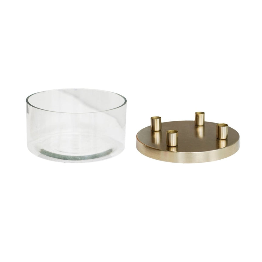 Metal Candle Holder with Glass Bowl Gold H9cm D20cm Luxury Home Decor Garden & Outdoor And Gifts