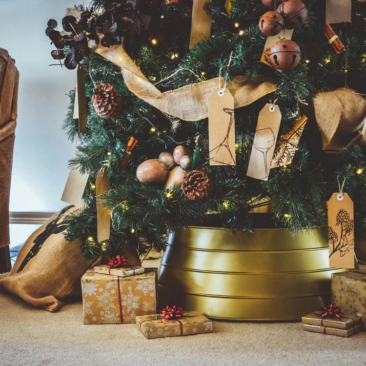 Metal Christmas Tree Skirt - Festive Gold Quality Home Decor Garden & Outdoor Living and Gifts