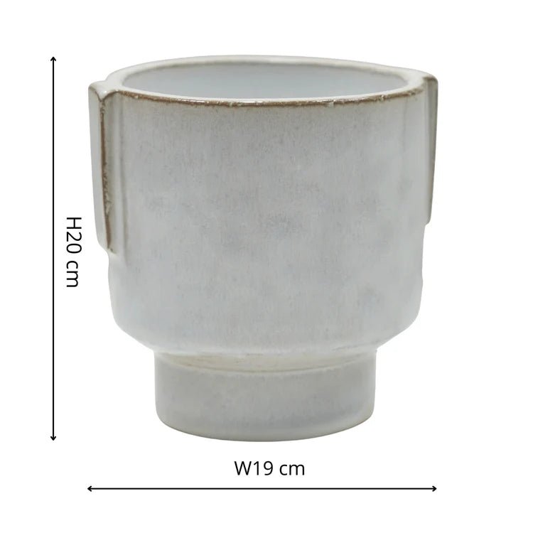 Milky White Stoneware Indoor Planter - Glazed Handles Luxury Home Decor Garden & Outdoor And Gifts