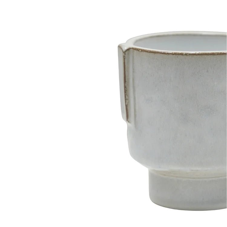 Milky White Stoneware Indoor Planter - Glazed Handles Luxury Home Decor Garden & Outdoor And Gifts