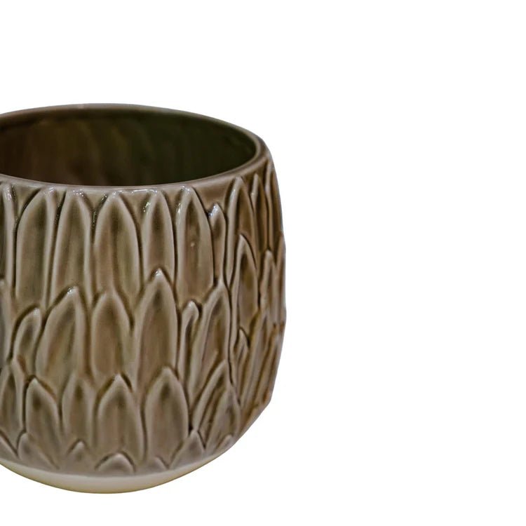 Mocha Brown Leaf Embossed Indoor Pot Planter Luxury Home Decor Garden & Outdoor And Gifts
