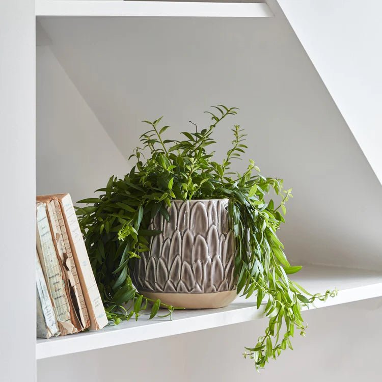 Mocha Brown Leaf Embossed Indoor Pot Planter Luxury Home Decor Garden & Outdoor And Gifts