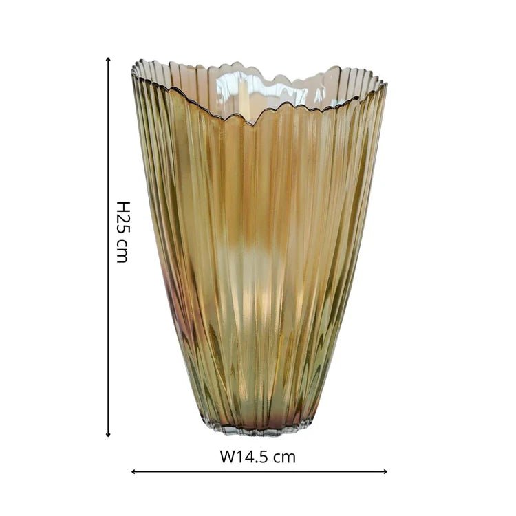 Mocha Rippled Glass Vase H25Cm W14.5Cm Luxury Home Decor Garden & Outdoor And Gifts