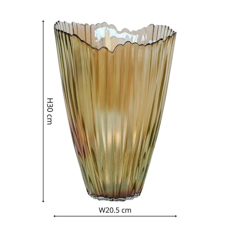 Mocha Rippled Glass Vase H30Cm W20.5Cm Luxury Home Decor Garden & Outdoor And Gifts