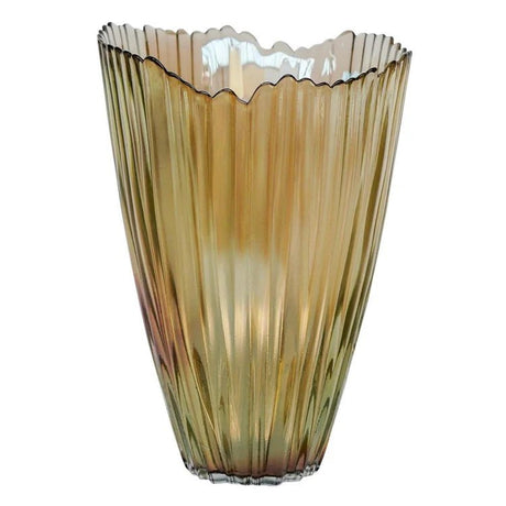Mocha Rippled Glass Vase H30Cm W20.5Cm Luxury Home Decor Garden & Outdoor And Gifts