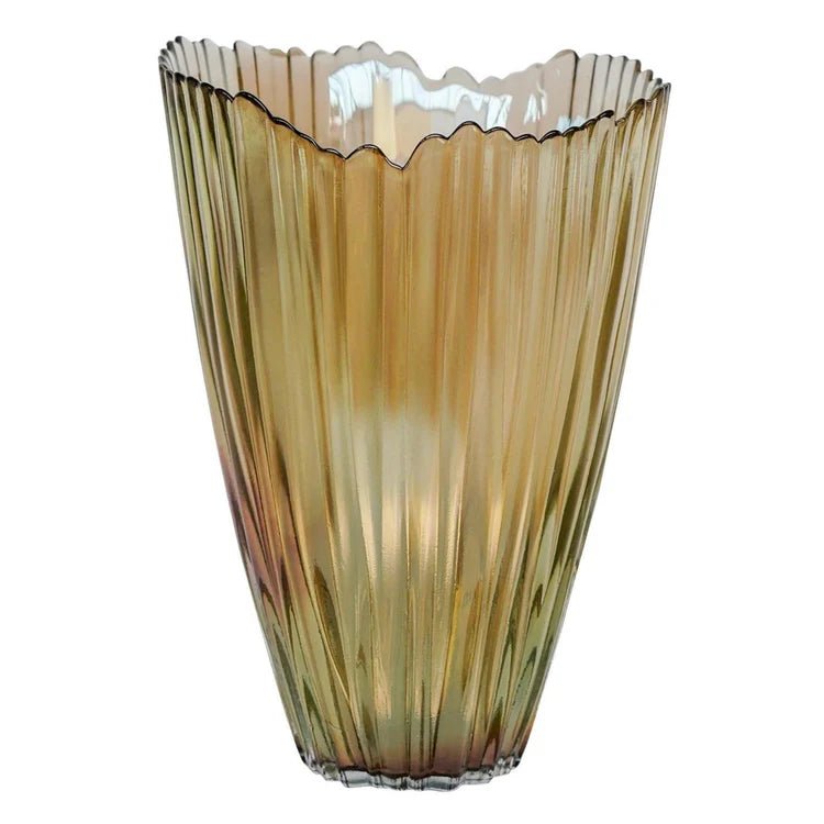 Mocha Rippled Glass Vase H30Cm W20.5Cm Luxury Home Decor Garden & Outdoor And Gifts