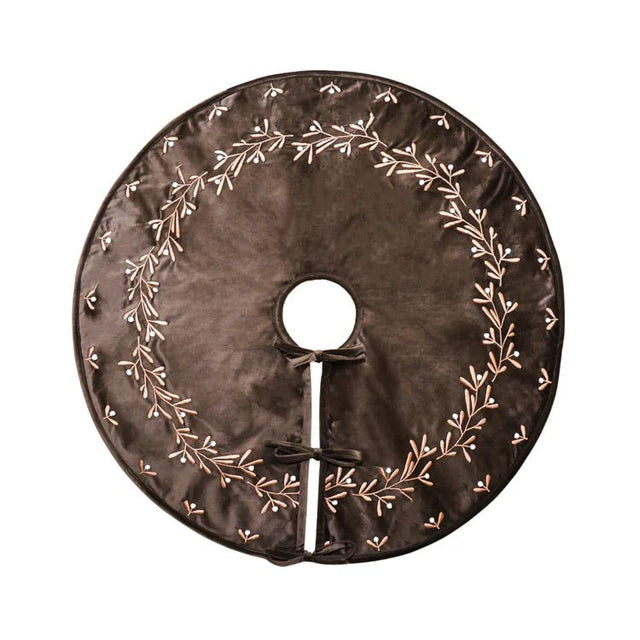 Mocha Velvet Mistletoe Christmas Tree Skirt Quality Home Decor Garden & Outdoor Living and Gifts